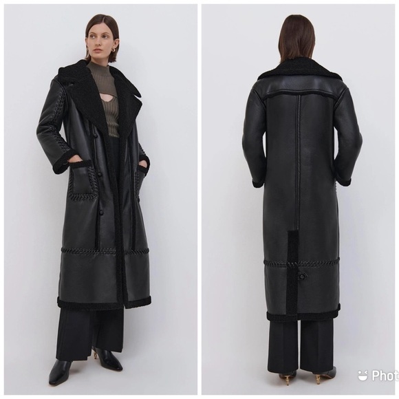 Jonathan Simkhai Windsor Vegan Sherpa Biker Coat Black Braided Long Length‎ XS - Picture 1 of 12